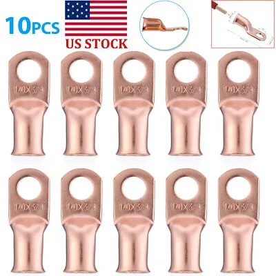 $11.79 • Buy 10Pcs Gauge 1/0 3/8  Battery Cable Ends Lugs Hole OFC Copper Ring Terminals Wire