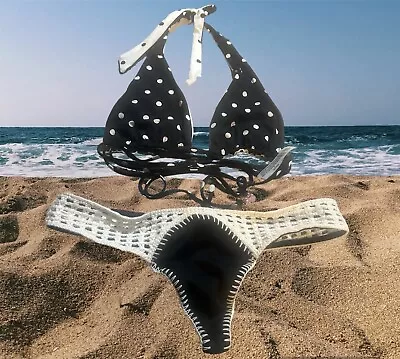 Victoria's Secret Swim Bikini Set Womens Size Small Black White Polka Dot • $18