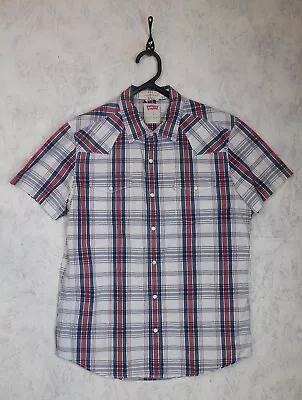 £17.99 • Buy Levi's Western Shirt Pearl Snap LARGE Modern Fit Red Mens Short Sleeve Check