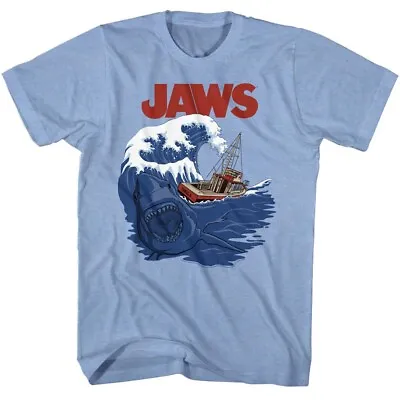 Jaws 70's Thriller Movie Great White Shark In The Waves Orca Boat Men's T Shirt • $39.66