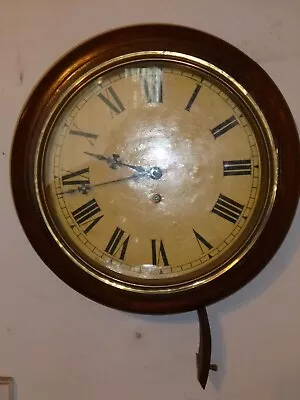 Antique Mechanical Station School Railway Round Clock 16'' With Pendulum WORKING • £149.99