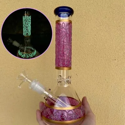 10  Glow In The Dark Hookah Purple Glass Water Pipe Smoking Bong Bubbler Shisha • $26.99