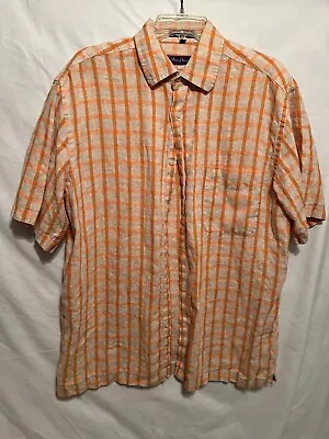 Alan Flusser Linen Shirt Men's L Short Sleeve Beige Orange Plaid Camp • $9.99