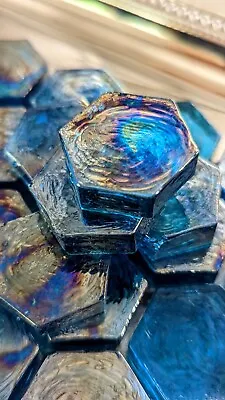 100 PCs 1  Blue Iridescent Hexagon Glass Mosaic Tile Art Supplies  • $19.95