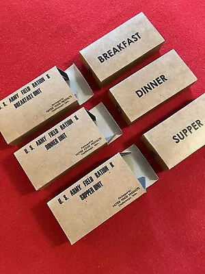 WWII K RATIONS (Repro. Empty!) 6-pieces Brkfast-Dinner-Supper (with Inner Boxes) • $22.50
