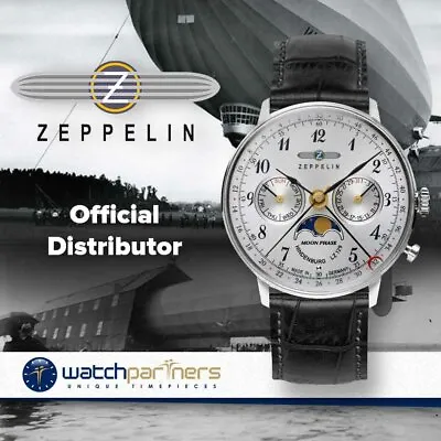 Zeppelin LZ129 Hindenburg Ladies Watch Silver Dial Steel Case Moon Phase 7037-1 • $599