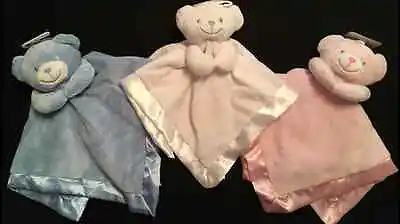 Baby Boy/girl Teddy Bear Comforter Blanket Blankie soft Velourpinkbluewhite • £4.99