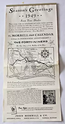 Vintage Advertising Calendar Morrell Meats 1949 Centennial Of The West Partial • $3.75