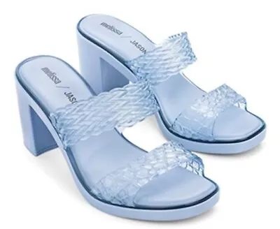 Women's Melissa Model + Jason Wu 100% Vegan Heeled Slip Ons Transparent Blue 10 • $24.99