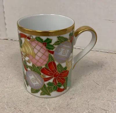 CHRISTIAN DIOR Vintage Christmas Mug Gold Trim 1990s Retro Glam Excellent • $68