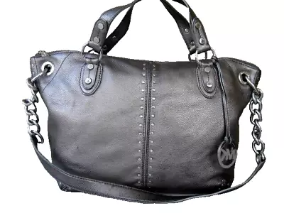 Michael Kors Shoulder Bag Tote Pewter Leather Chain Studded • $34.90