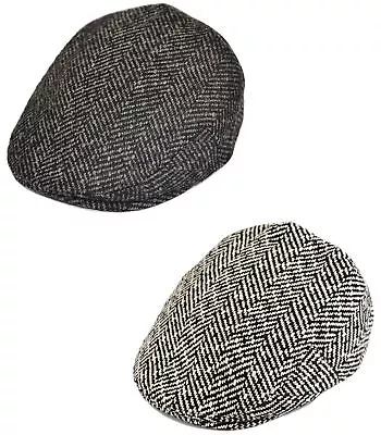 Flat Cap In A Herringbone Design Newsboy Hat Baker Boy Peaky Blinders Caps • £13.99