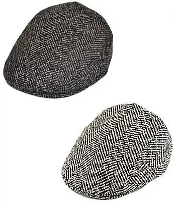 Flat Cap In A Herringbone Design Newsboy Hat Bakerboy Peaked Cabbie Caps • £13.99