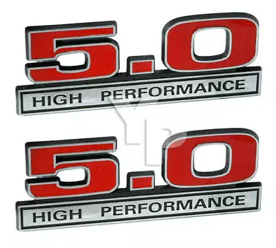 5.0 Liter Engine High Performance Emblem Badge In Chrome & Red - 5  Long Pair • $22.67