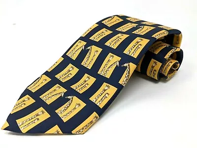 St. Michael From Marks & Spencer Giraffe Blue Gold Pure Silk Mens Neck Tie NWT • $29.99