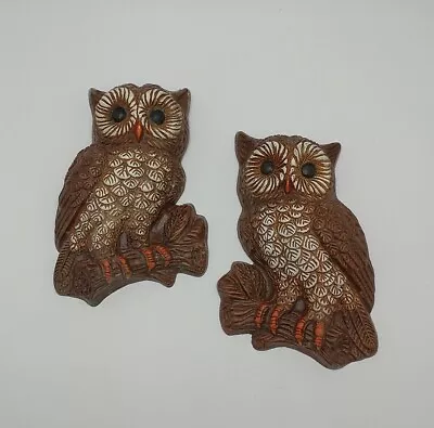 Vintage Owl Wall Plaques Hanging Decor Foam Big Eyes 7.5  Lot Of 2 • $12.60