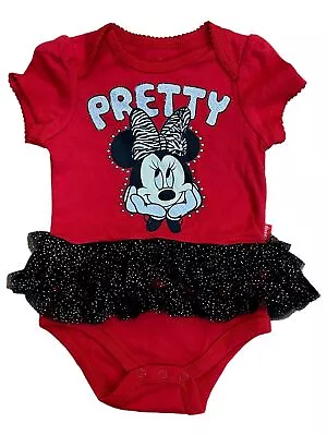 Disney Infants Girls Red Minnie Mouse Pretty Tutu Romper Bodysuit Outfit • $14.99
