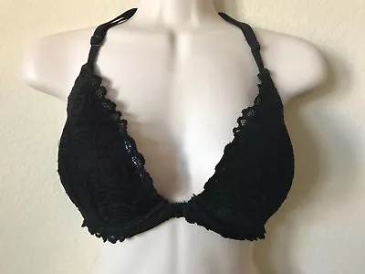 Victoria's Secret PINK Black Date Super Push Up T Back Front Closure Bra 32DD • $26.99