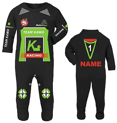 Motorcycle Baby Grow Babygrow Team Kawa Green Racing Romper Suit Customised • £29.99