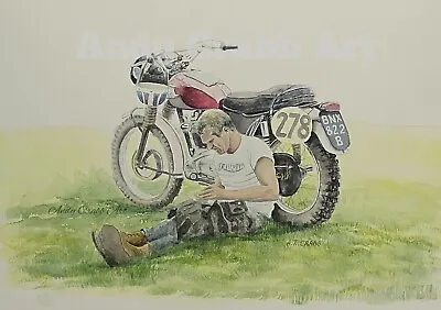£8.99 • Buy Steve McQueen ISDT Triumph Watercolour Print By Andy Crabb