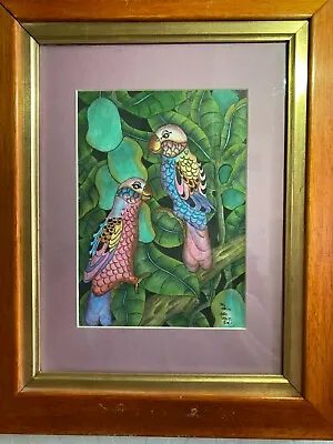 Original Ubud Watercolor Flora & Fauna Painting Framed  & Signed MB384  • $79