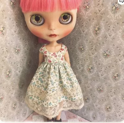 Darling Shabby Chic Vintage Style Blythe Doll Dress Calico Print With Lace • $29