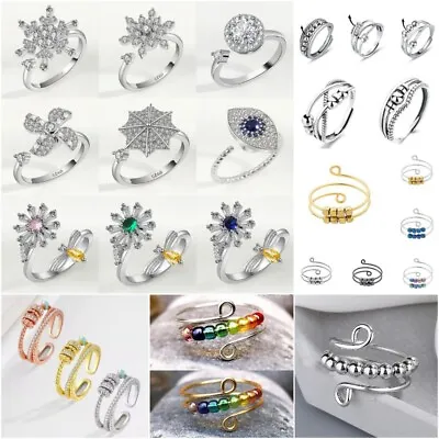 $4.31 • Buy Unisex Anti Anxiety Rings Silver Adjustable Anxiety Relief Spinning Fidget Ring
