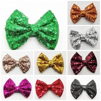 Sequin Hair Bow 3 4  5  6 Inch Big Messy Glitter Hair Alligator Clip • £1.20