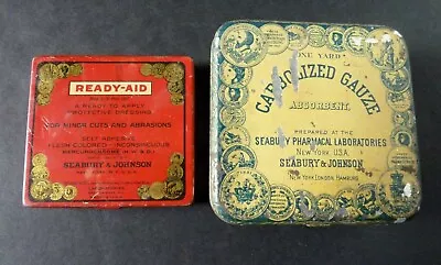 Vintage Lot 2 Seabury & Johnson Ready Aid Some Contents & Carbolized Gauze Tins • $19.95