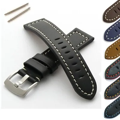 £11.95 • Buy Genuine Leather Watch Strap Band 18mm 20mm 22mm 24mm Mens Womens Steel Buckle