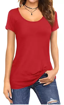 Womens Cap Short Sleeve Round Scoop Neck Plain T-shirt Fitted Tee Top Uk 8-26 • £6.43