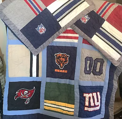 Pottery Barn Teen NFL Football Team Logos Full/Queen Quilt Bedspread W 2 Shams • $145