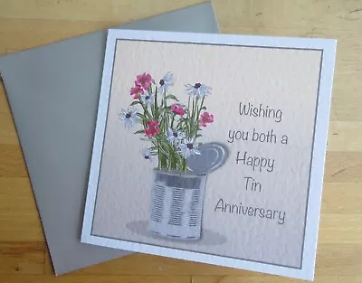 £2.99 • Buy TIN 10th Wedding Anniversary Greeting Card Flowers Fun Card Tin Can Vase