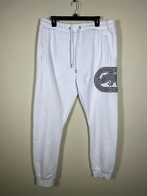 Ecko Unltd Joggers Mens XL White  Sweatpant Fleece Pant Graphic Logo Pocket • $15