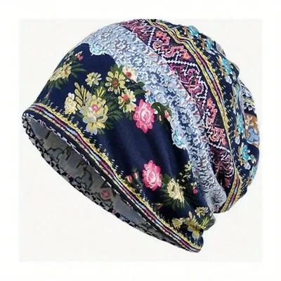 Vintage Floral Print Beanie Boho Coldproof Warm Knit Hat Casual Headband Elastic • $13.98