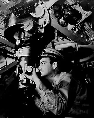 WWII Officer At Periscope Control Room Of Submarine. Ca. 1942 Reprint Photograph • $34.50