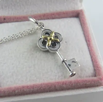 Authentic Two-Tone Key & Flower Pandora Necklace • £28.87