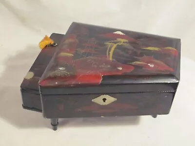 Vintage Miniature Piano Japan Music Jewelry Box Inlaid Oriental Asian Pagoda   • $51