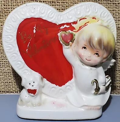 Vintage Napcoware Japan Be My Valentine Ceramic Planter C-9421 Cupid Angel Puppy • $34.99