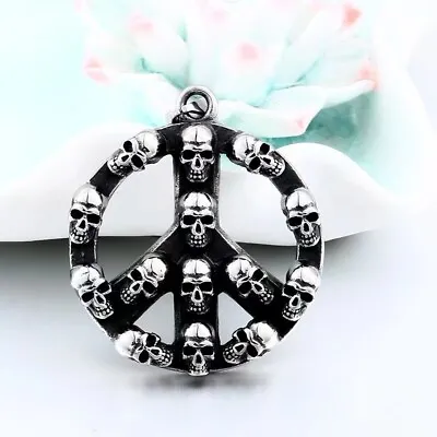 Men's Skull Peace Sign Symbol Pendant Necklace Punk Retro Jewelry Chain 24  Gift • $16.99