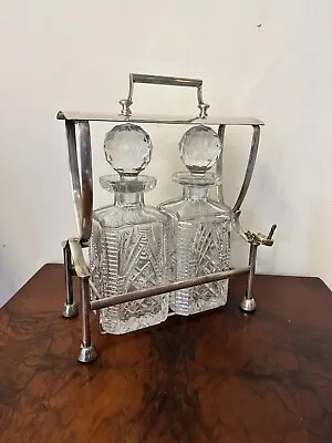 Stunning Edwardian Silver Plated Tantalus - With Crystal Bottles • $373.38