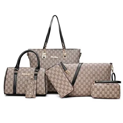 6 Pieces Designer Handbag Set Tote Shoulder Bag Clutch Purse Coin Wallet • $65.93