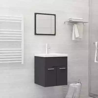 2pcs Bathroom Cabinet Set Mirror Wall Hung Mount Sink Basin Vanity Storage Grey • $58.96