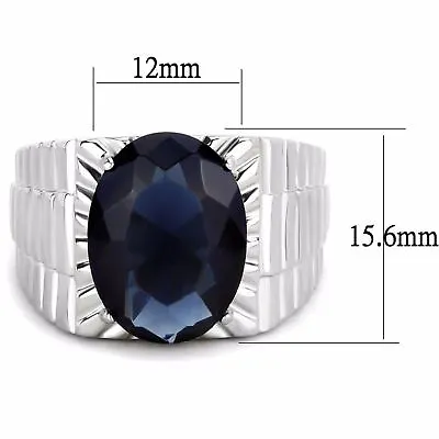 12Ct Oval Cut Blue Sapphire CZ Solitaire Stainless Steel Mens Wedding Ring • $18.69