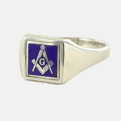 £204 • Buy Blue Reversible Square Head Solid Silver Square And Compass With G Masonic Ring