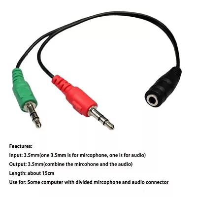 3.5mm AUX Audio Mic Splitter Cable Headphone Microphone Adapter Female To 2 Male • $3.32