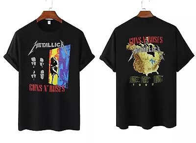 1992 Guns N Roses & Metallica Stadium Tour Black T-Shirt Double Side Tee • $6.99