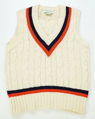 Rare VTG HARRODS OLYMPIC WAY Tennis Cricket V-Neck Cable Knit Sweater 80s 90s • $99.99