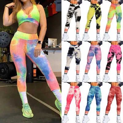 £8.49 • Buy Women Tie-Dye Anti-Cellulite Scrunch Bum Yoga Gym Summer Fitness Sports Leggings