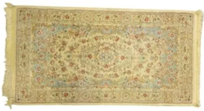 Vintage Wool K A S H A N Oriental Rug Floral Yellow Carpet 27x51 Kibman Pattern • $899